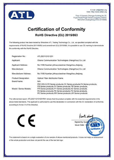 Optical Fiber Distribution Box CE RoHS ATL